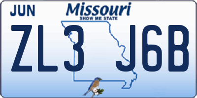 MO license plate ZL3J6B