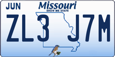 MO license plate ZL3J7M
