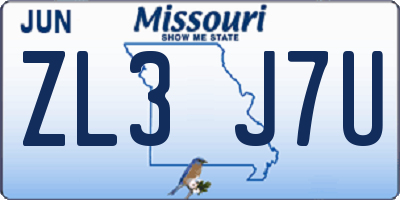 MO license plate ZL3J7U