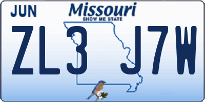 MO license plate ZL3J7W