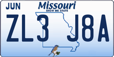 MO license plate ZL3J8A