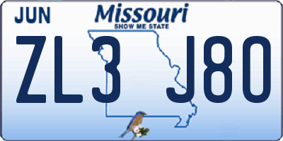 MO license plate ZL3J8O