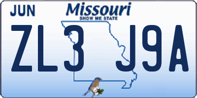 MO license plate ZL3J9A