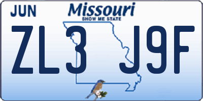 MO license plate ZL3J9F