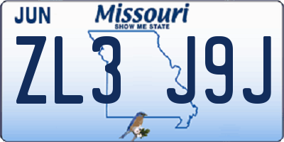 MO license plate ZL3J9J