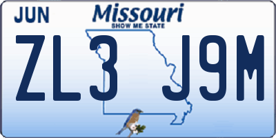 MO license plate ZL3J9M