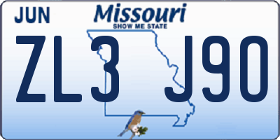 MO license plate ZL3J9O