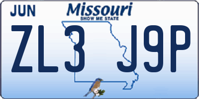 MO license plate ZL3J9P
