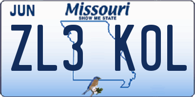 MO license plate ZL3K0L