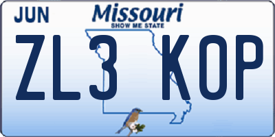 MO license plate ZL3K0P