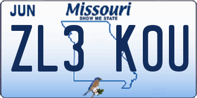 MO license plate ZL3K0U