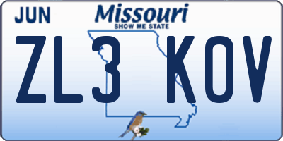 MO license plate ZL3K0V