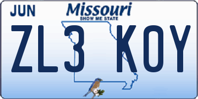 MO license plate ZL3K0Y