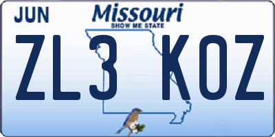 MO license plate ZL3K0Z
