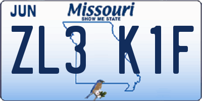 MO license plate ZL3K1F