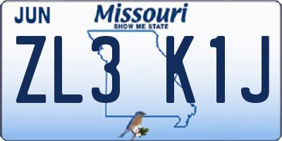 MO license plate ZL3K1J