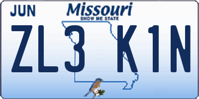 MO license plate ZL3K1N