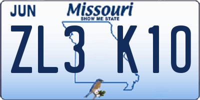 MO license plate ZL3K1O