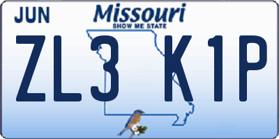MO license plate ZL3K1P