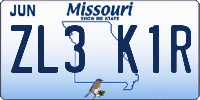 MO license plate ZL3K1R