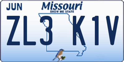 MO license plate ZL3K1V