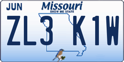 MO license plate ZL3K1W