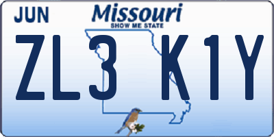 MO license plate ZL3K1Y