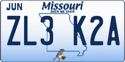 MO license plate ZL3K2A