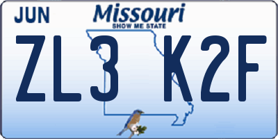 MO license plate ZL3K2F