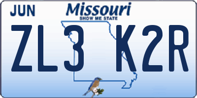 MO license plate ZL3K2R