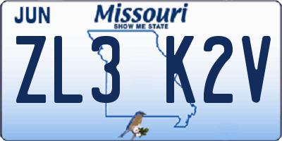 MO license plate ZL3K2V