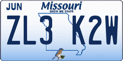 MO license plate ZL3K2W