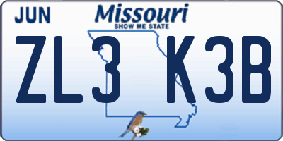 MO license plate ZL3K3B