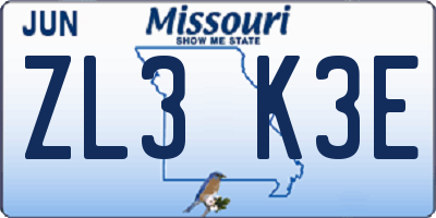 MO license plate ZL3K3E