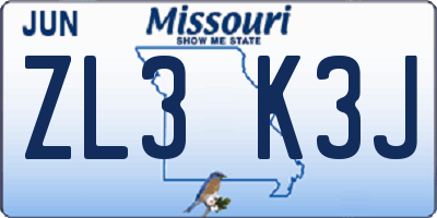MO license plate ZL3K3J
