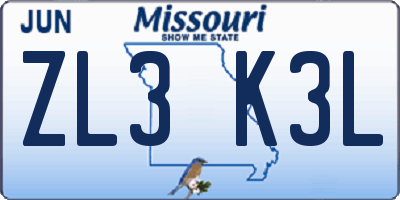 MO license plate ZL3K3L