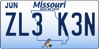 MO license plate ZL3K3N