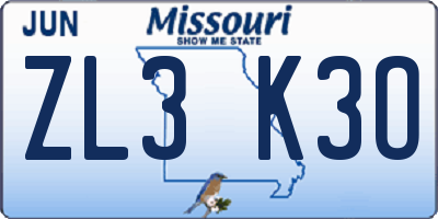 MO license plate ZL3K3O