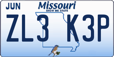 MO license plate ZL3K3P