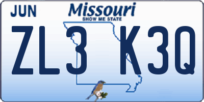 MO license plate ZL3K3Q