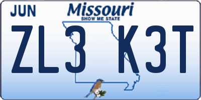MO license plate ZL3K3T