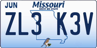 MO license plate ZL3K3V