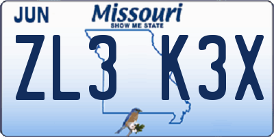 MO license plate ZL3K3X