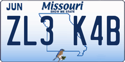MO license plate ZL3K4B