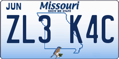 MO license plate ZL3K4C