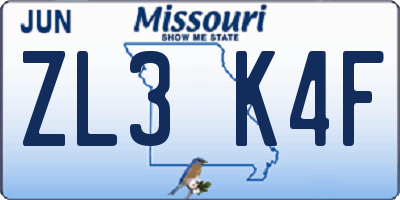MO license plate ZL3K4F