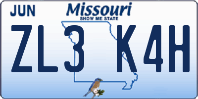 MO license plate ZL3K4H