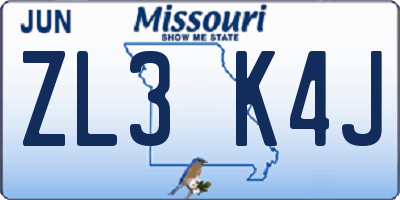 MO license plate ZL3K4J