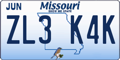 MO license plate ZL3K4K