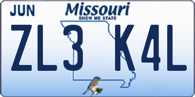 MO license plate ZL3K4L